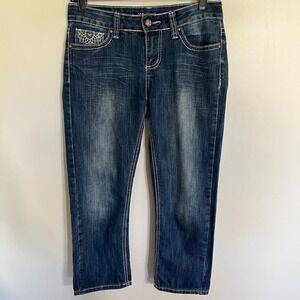 ZCO Jeans Womens Size 7 Lace Pocket Dark Wash Cropped Capri Denim Blue Jeans